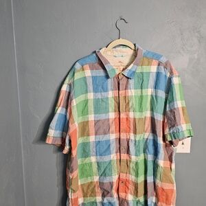 Tommy Bahama Linen Colorful Plaid Button Down Shirt.  #1116